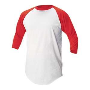 Soffe Youth Baseball/Softball 3/4 Sleeve Shirt, White/Red - XS
